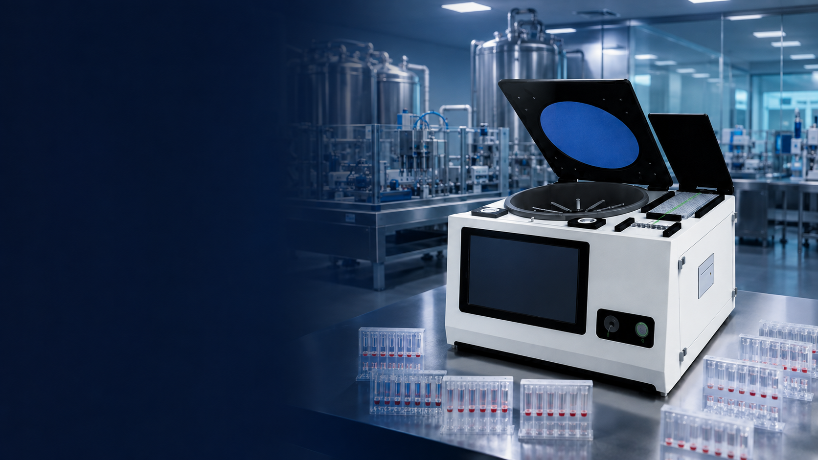Vision BG-SA automated blood grouping system with gel cards in a controlled gel-card manufacturing cleanroom