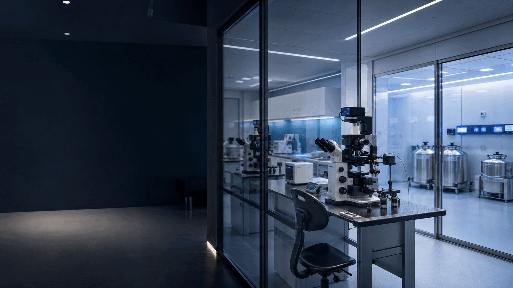 Premium IVF centre embryology laboratory with ICSI micromanipulation, embryo incubators and independently monitored cryogenic storage