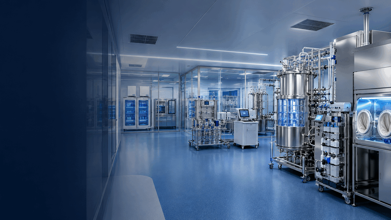 Controlled stem-cell processing and exosome production cleanroom with closed culture, downstream purification and aseptic handling equipment